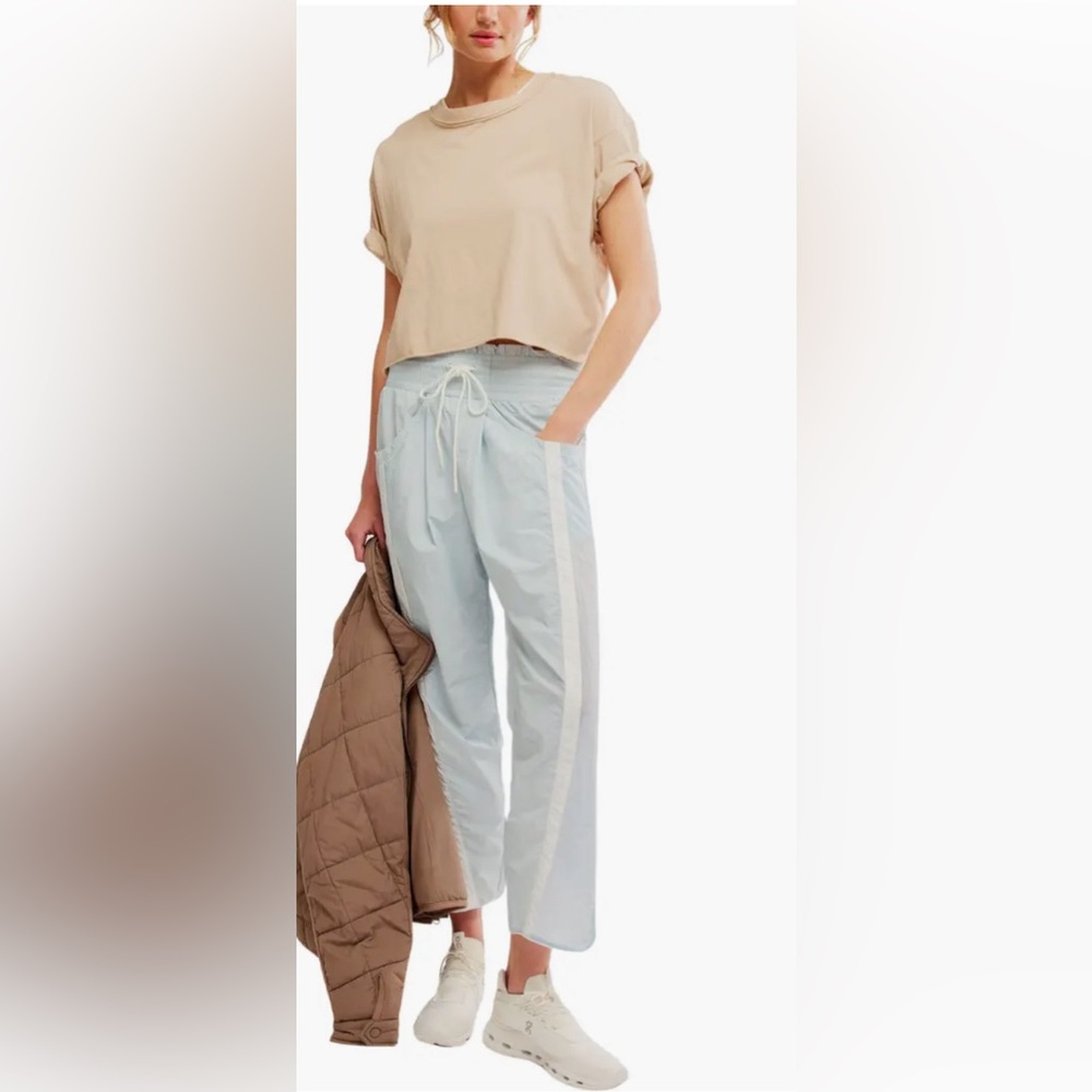 FP Movement by Free People Pale Blue Track Joggers with Cream Side Stripe